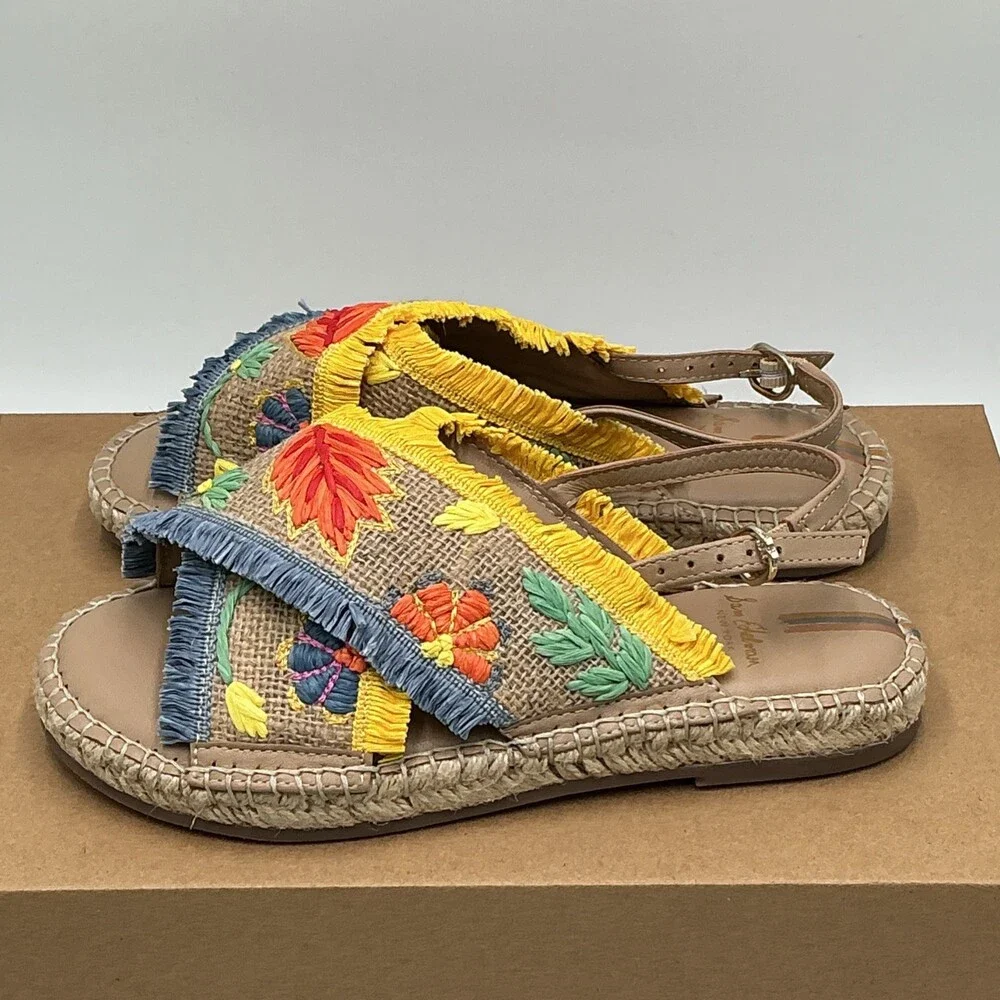 Sam Edelman Kayden Espadrille Sandal Girls 4 Multi Embroidered Slingback Eby4436